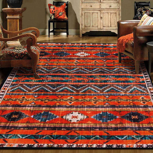 WAHIKASKI Large Rugs For Living Room, Machine Washable Rug, Vintage Geometry Stripe Design, Chic Traditional Rug