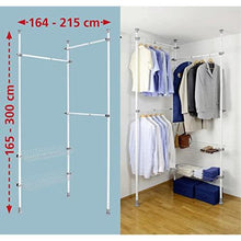 WENKO 50611100 Telescopic clothes rack system Herkules Duo - adjustable organisation system, coat rack system, Steel, 164-215 x 165-300 x 38 cm, White