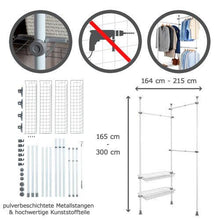 WENKO 50611100 Telescopic clothes rack system Herkules Duo - adjustable organisation system, coat rack system, Steel, 164-215 x 165-300 x 38 cm, White