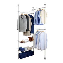 WENKO 50611100 Telescopic clothes rack system Herkules Duo - adjustable organisation system, coat rack system, Steel, 164-215 x 165-300 x 38 cm, White