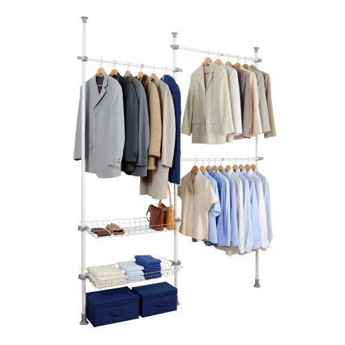 WENKO 50611100 Telescopic clothes rack system Herkules Duo - adjustable organisation system, coat rack system, Steel, 164-215 x 165-300 x 38 cm, White