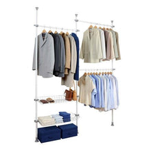 WENKO 50611100 Telescopic clothes rack system Herkules Duo - adjustable organisation system, coat rack system, Steel, 164-215 x 165-300 x 38 cm, White