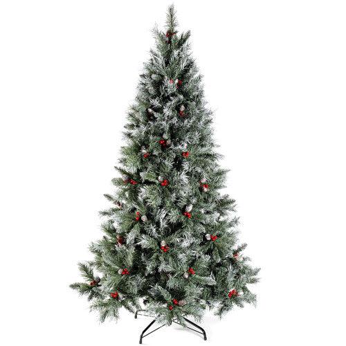 WeRChristmas Scandinavian Blue Spruce Christmas Tree Includes Pine Cones and Berries with Easy Build Hinged Branches, Green, 6 feet
