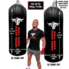XL Tank Bull Doza Fight Wear Heavy-Duty Self-Fill Punching Bag – Punch Bag with Hanging Chains, Swivel, Carabiners – Boxing Bag (XL TANK 4FT)