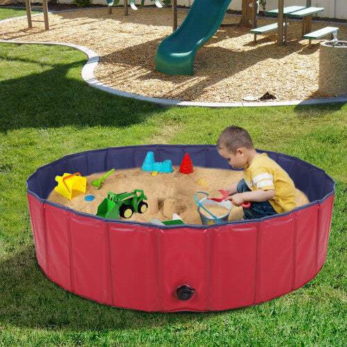 (	XL(Dia 160cm) Red) Dog PVC Plastic Swimming Paddling Pool Bathing Tub