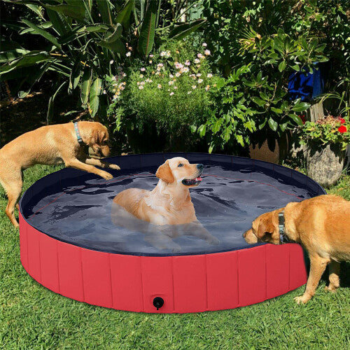 (	XL(Dia 160cm) Red) Dog PVC Plastic Swimming Paddling Pool Bathing Tub